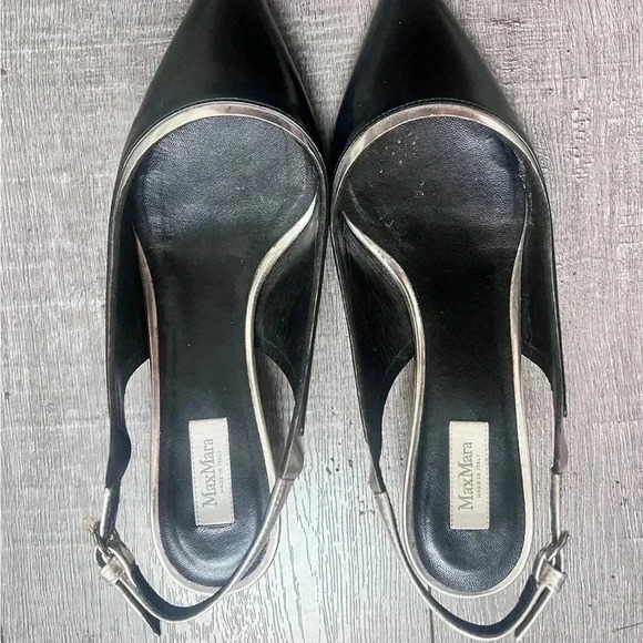 MAX MARA Black Leather Printed Slingback Kitten Heels Size 6 TRENDING - Picture 3 of 6